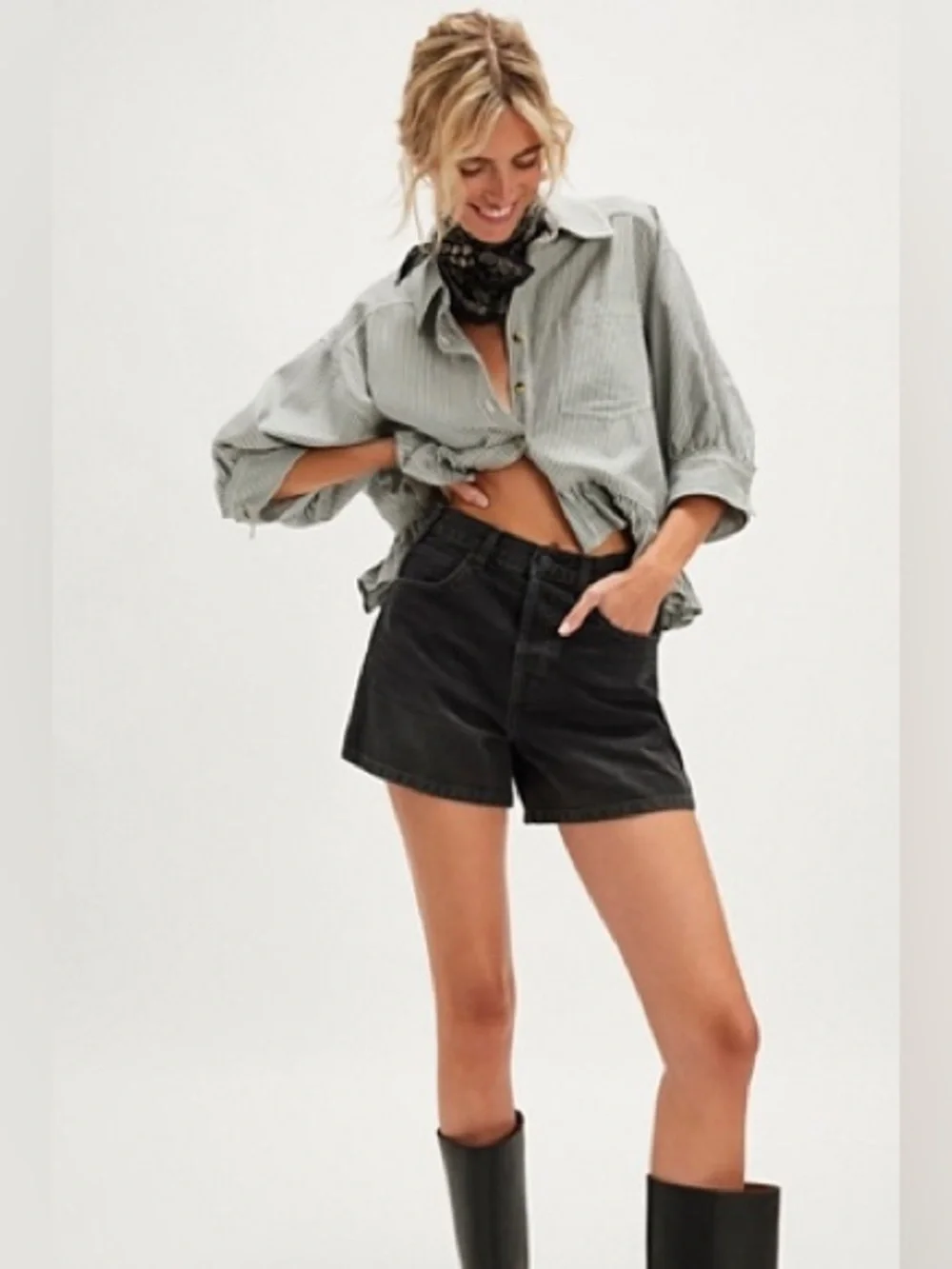 ✨NEW!✨ RARE FREE PEOPLE Tippi Denim Short Cotton Shorts in Slumber Black Gray 24
